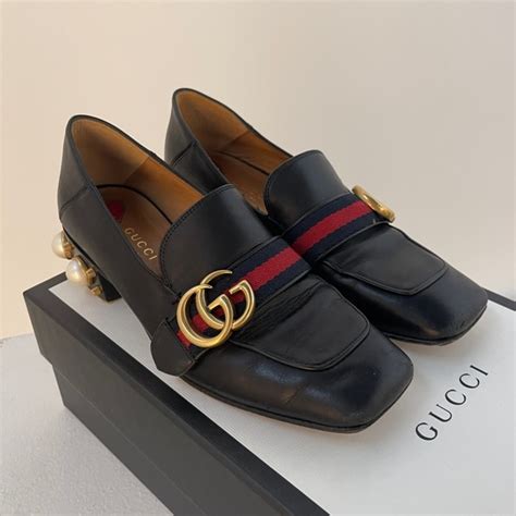 gucci mid heel loafer with pearls|Gucci heels discount.